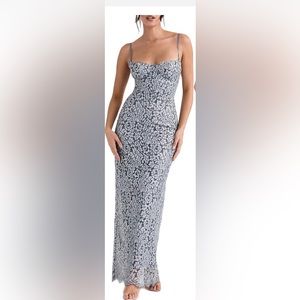HOUSE OF CB Metallic Floral Lace Body-Con Gown
